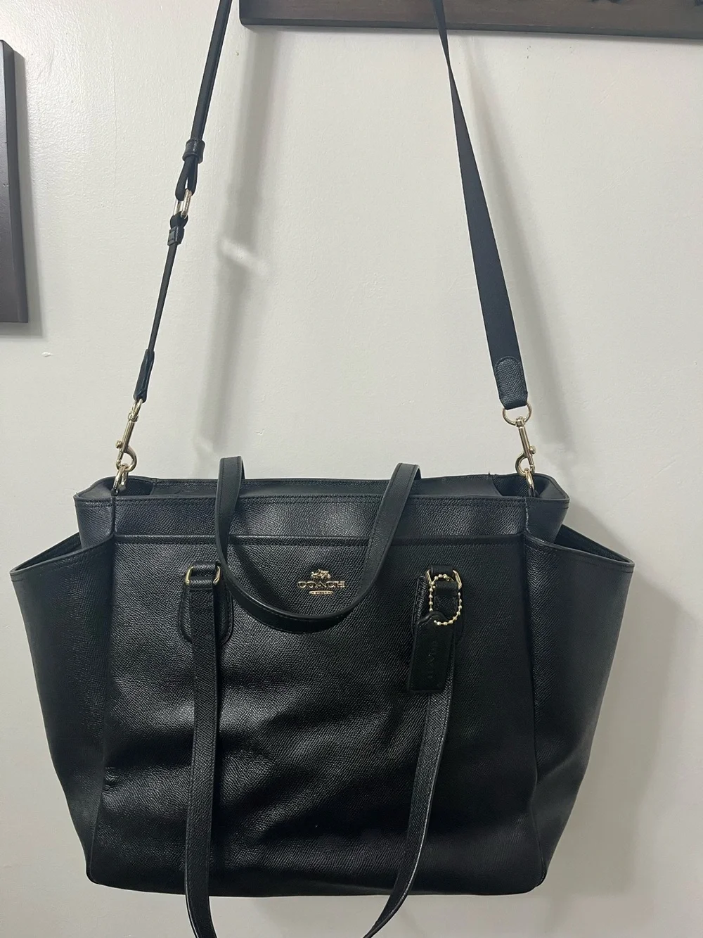 Coach Black Leather Tote with Gold Hardware